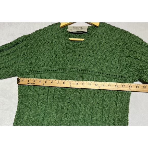 Aran Sweater Market Merino Wool Sweater XS Green Cable Knit V Neck Ireland - Picture 11 of 16